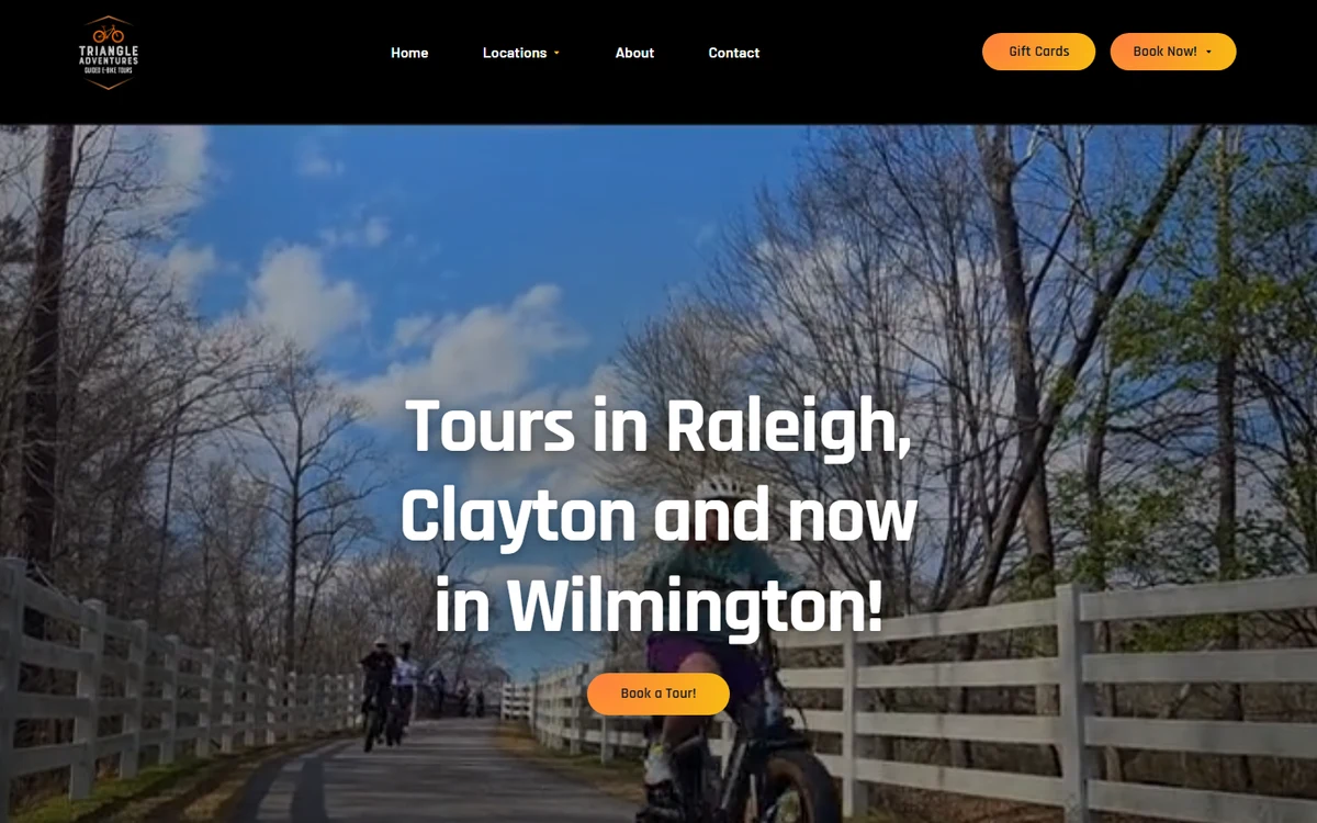 Triangle Adventures homepage screenshot showing its navigation and hero section